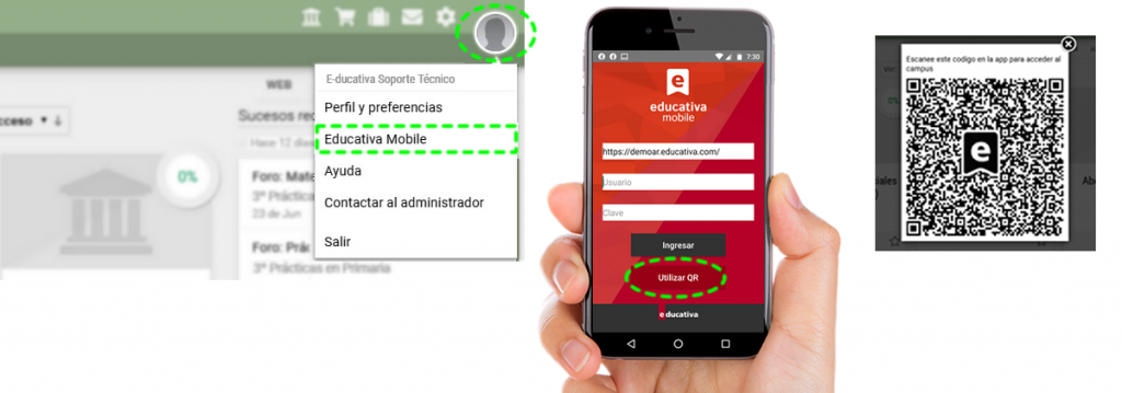 Pasos para acceder al Campus desde código QR de la APP Educativa Mobile.