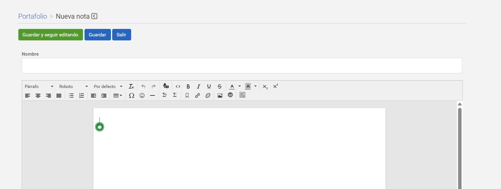 Editor de nueva nota vacío