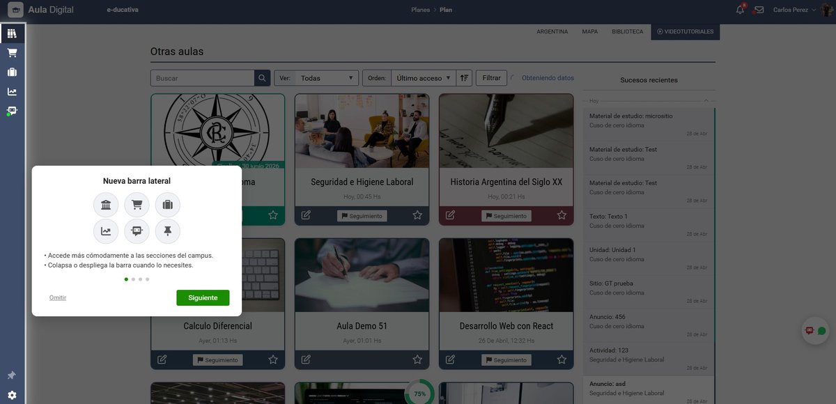 Spotlight de webmaster con recorrido paso a paso, mostrando botones Siguiente y Omitir
