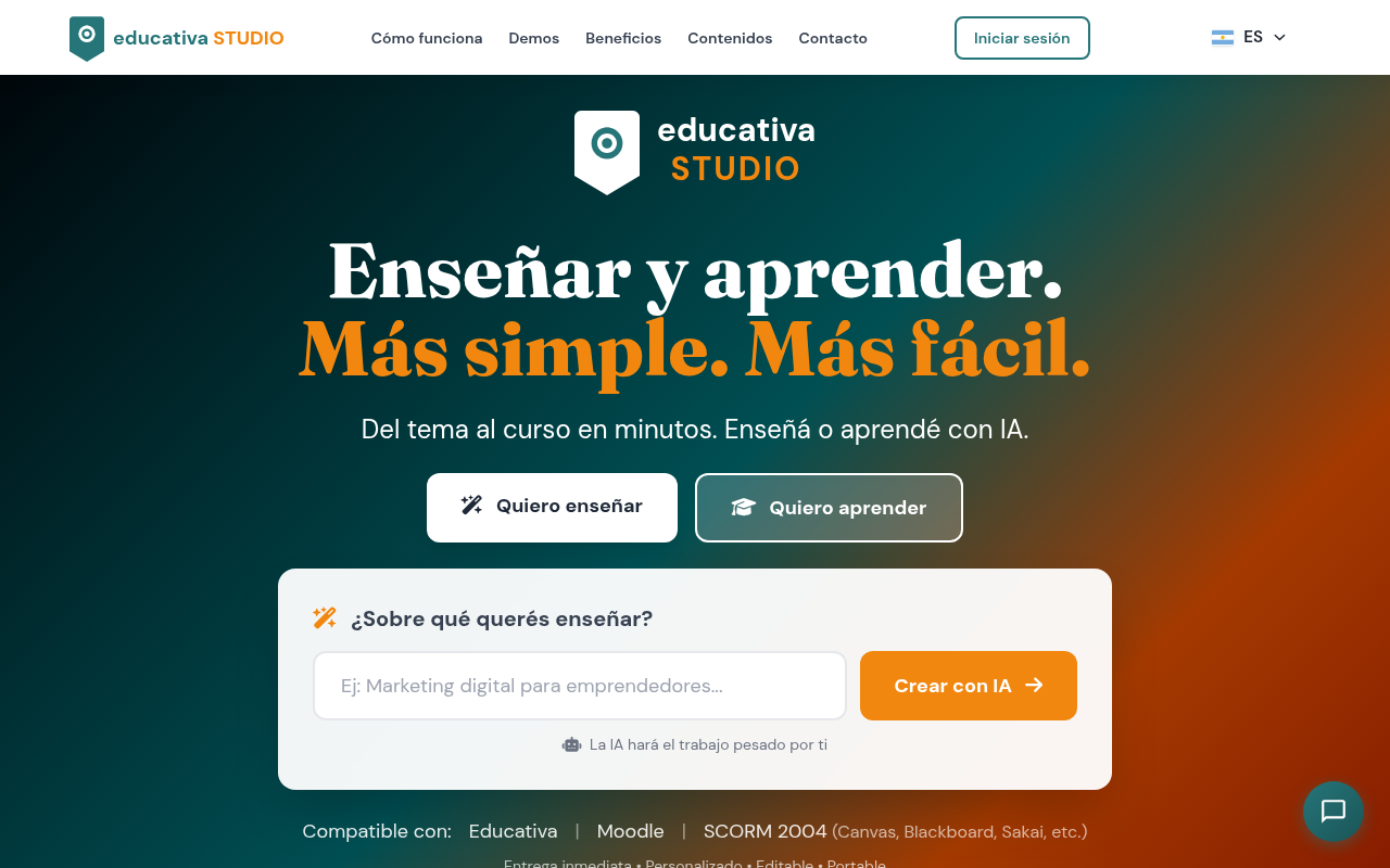 educativa Studio — interfaz de creación de cursos con IA