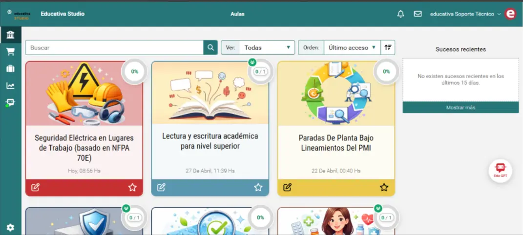 Campus Virtual — Vista de Aulas con cursos asignados (instalación cliente)
