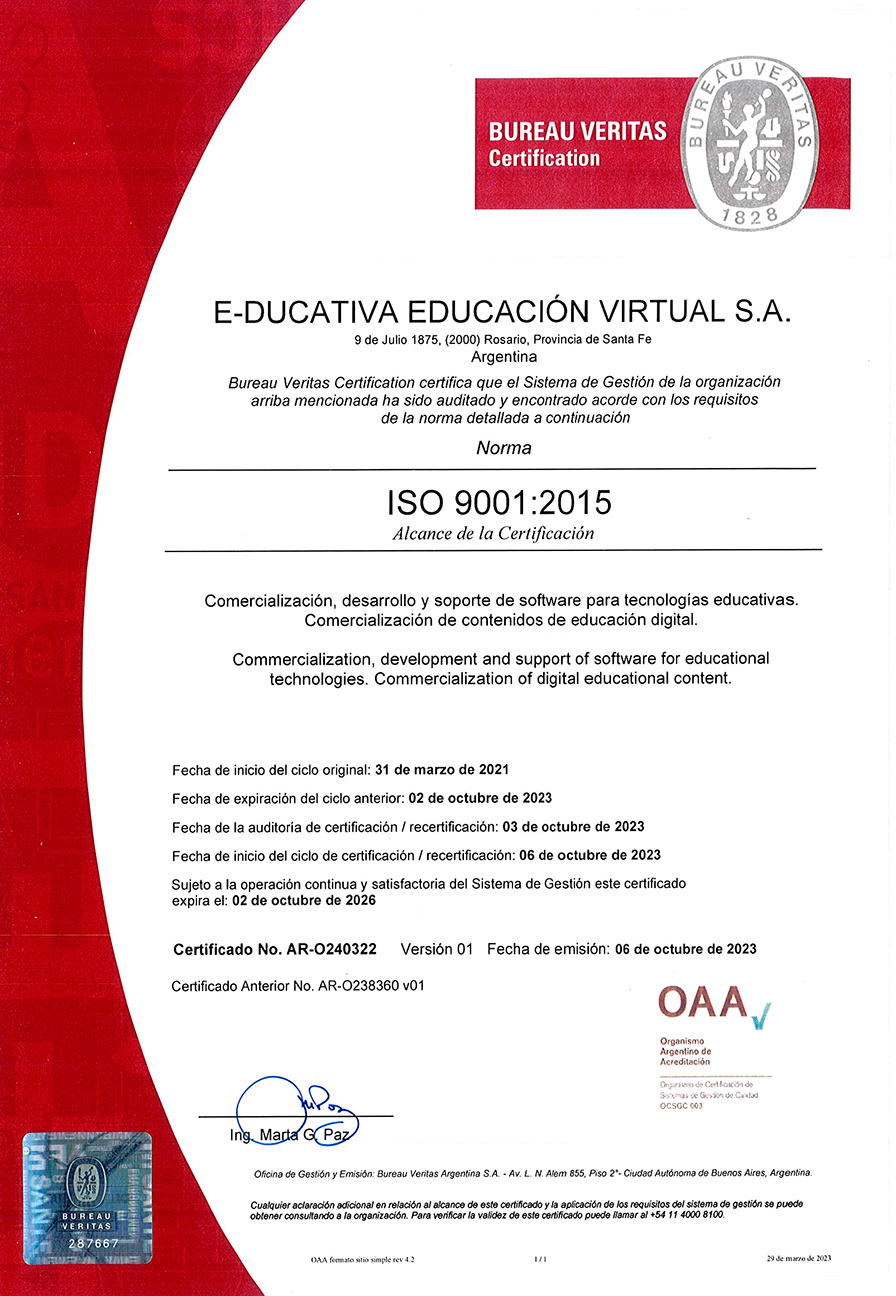 Certificado de calidad (OAA-9001-2015) AR-O240322